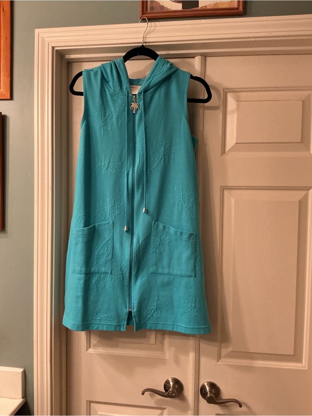 Sleeveless Hooded Zip Front Coverup - Turquoise